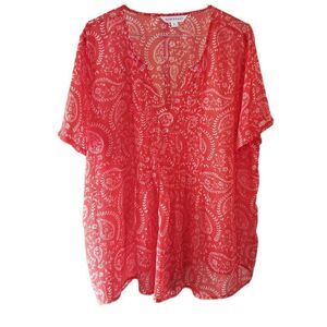 🌸Downeast Orange Delicate White Floral Print Short Sleeve Blouse